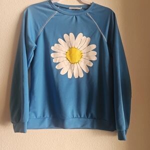 MISSLOOK Blue Sweatshirt with Daisy Design